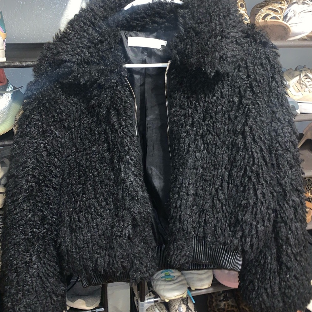 Black furry coat